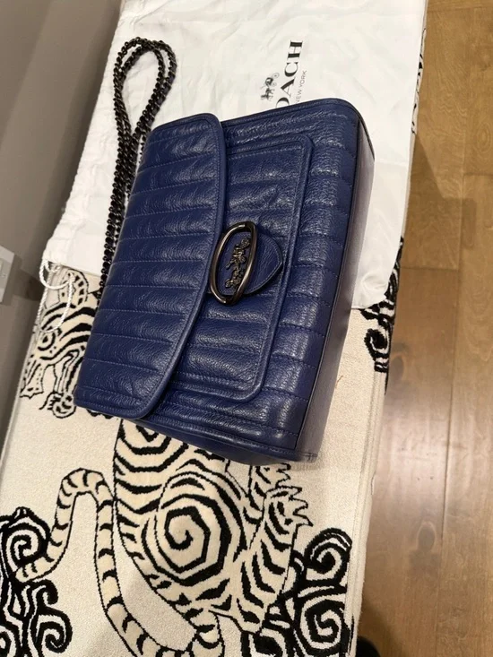 Coach Quilted Navy Shoulder Bag with Black Chain Straps - Picture 9 of 10